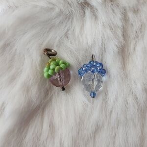 Handmade pink green and blue beaded berry charm